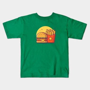 Burger With French Fries Cartoon Vector Icon Illustration (3) Kids T-Shirt